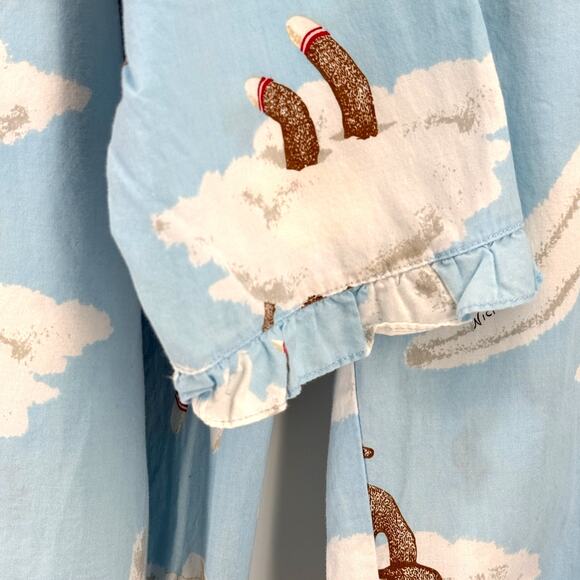 Nick & Nora Ruffle Sock Monkey Pajamas Set Women's Sz XL Blue Clouds 100% Cotton - Picture 7 of 12